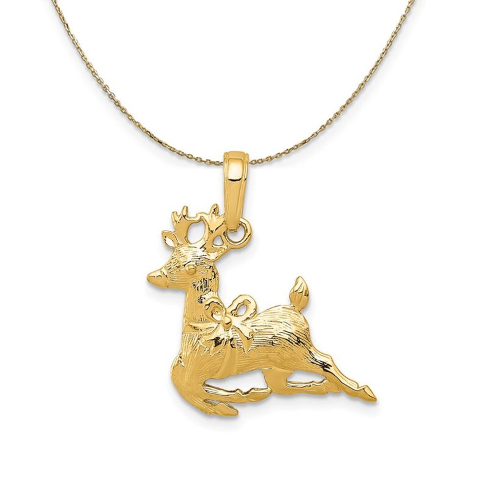 14k Yellow Gold Reindeer Necklace - 16 Inch